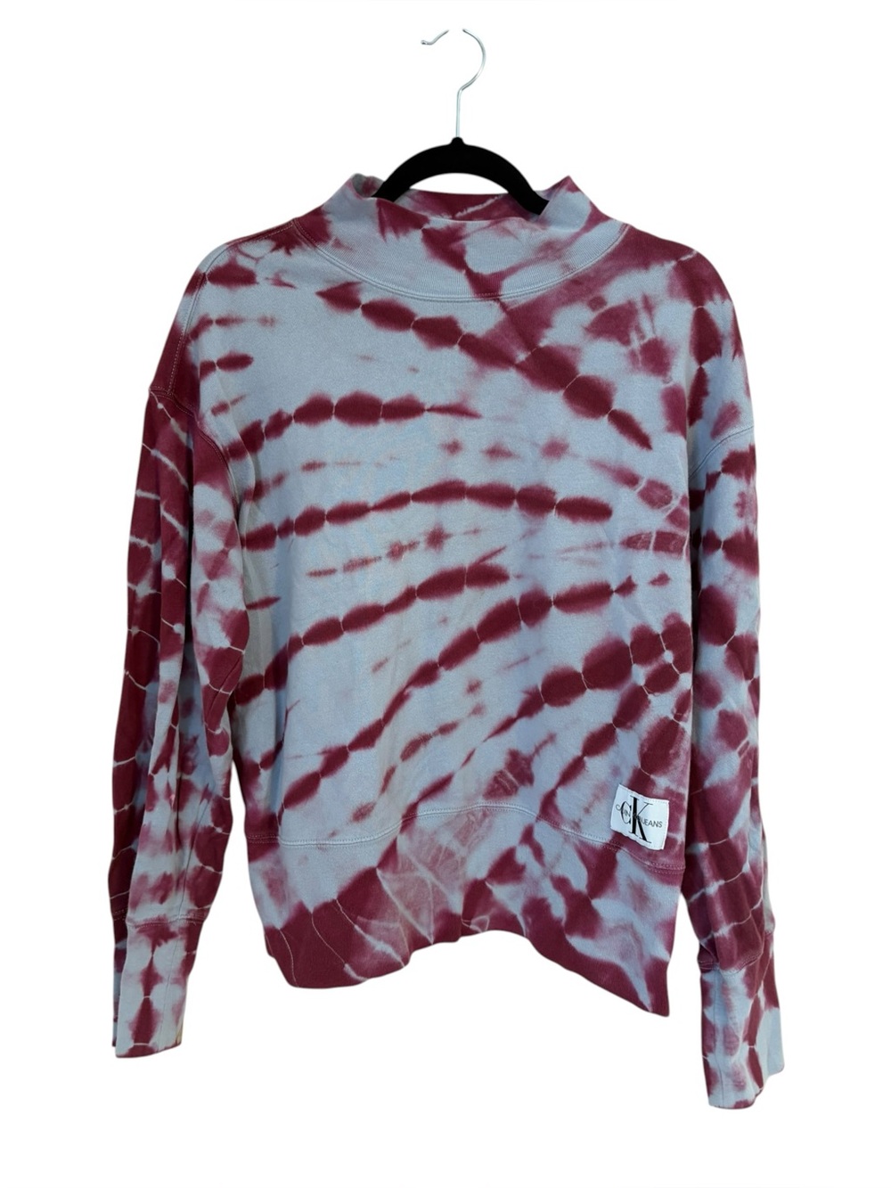 Calvin Klein Jeans Tie-Dye Mock Neck Sweatshirt Burgundy Light Blue Large